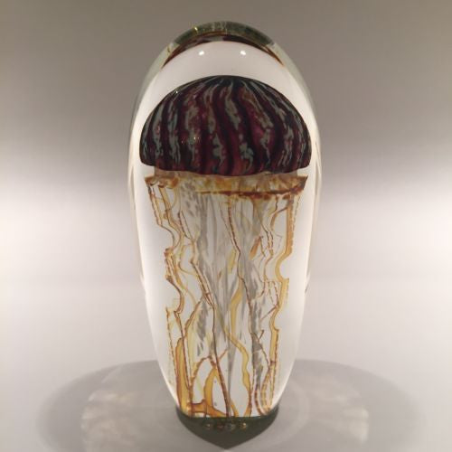Signed 6" Satava Art Glass paperweight Purple Ribbed Jellyfish Sculpture