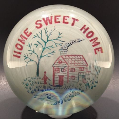 Huge 4" Antique Millville Art Glass Paperweight Colors Frit "Home Sweet Home"