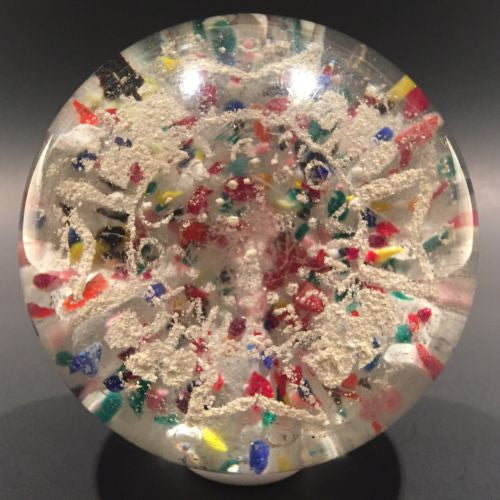 Antique American Art Glass Frit Paperweight Fraternal Seal Multicolored Ground