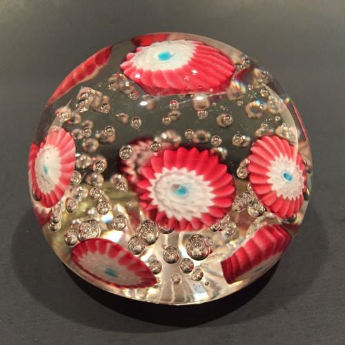 Vintage Murano Art Glass Paperweight Scattered Red Millefiori on Clear