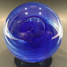 Signed Modern American Studio Art Glass Paperweight Blue & White Swirl