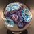 Signed Jon Sawyer Art Glass Paperweight Mottled Blue Trumpet Flowers on Purple