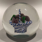 Vintage Murano Art Glass Paperweight Encased Latticino Basket Of Eggplants