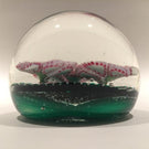 Vintage Murano Art Glass Paperweight Complex Pink Millefiori flowers on Green