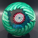 Vintage Fratelli Toso Murano Art Glass Paperweight Blue & Green Crown