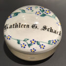 Rare Antique Albert Graeser Art Glass Paperweight Floral White Name Plaque