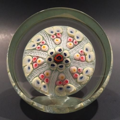 Vintage Upright Strathearn Art Glass Paperweight 8 Spoke Millefiori Twists