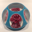 Rare Murano Art Glass Paperweight Crimp Rose w/ Blue Overlay 1885 Date Cane