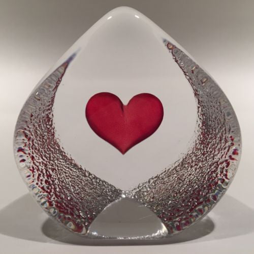 Red Orchid Mats Jonasson クリスタル Art Glass Signed Mats Jonasson Swedish Art Glass Paperweight Valentine's Day Hea