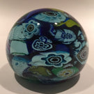 Vintage Murano Blue Art Glass Paperweight End of Day Millefiori Scramble