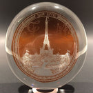 Rare Antique Baccarat Art Glass Paperweight Etched Eiffel Tower Amber Flash