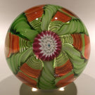 Vintage Murano Art Glass Paperweight Green & Orange Twist Millefiori Crown