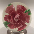 Early Chinese Art Glass Paperweight Footed Pink Crimp Rose Style Peony