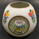 Vintage Murano Art Glass Paperweight Millefiori Overlay Enamel Painted Flowers