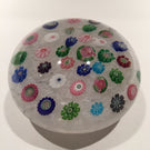 Huge Clichy Art Glass Paperweight Concentric Millefiori On Muslin W/ Roses