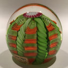 Vintage Murano Art Glass Paperweight Green & Orange Twist Millefiori Crown