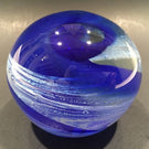 Signed Modern American Studio Art Glass Paperweight Blue & White Swirl
