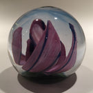 High Quality Studio Art Glass Paperweight Purple Crimped Tulip On Green