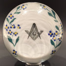 Rare Antique Albert Graeser Art Glass Paperweight Freemasons Floral White Plaque