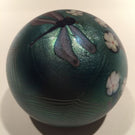 Vintage Orient & Flume Art Glass Paperweight Blue Iridescent Dragonfly