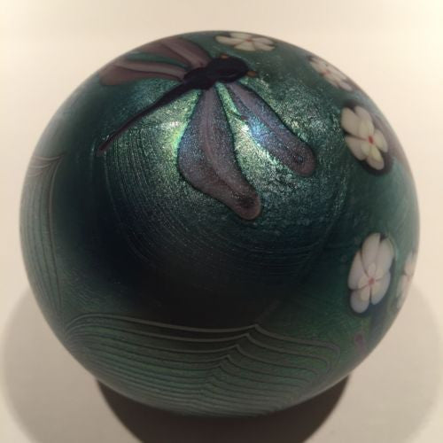 Orient&Flume ガラスペーパーウェイト 7/250 Vintage Orient & Flume Art Glass Paperweight Blue Iridescent Dragonfly