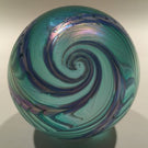 Signed Ornamental Blown Glass OBG Art Glass Paperweight Blue Iridescent Spiral