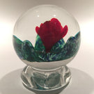 Rare Vintage Joe Zimmerman Art Glass Paperweight Footed Crimp Red Rose