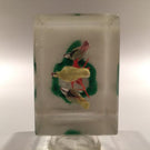 Early 1930s Chinese Art Glass Paperweight Sulphide Birds In A Tree Faceted Block