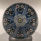 Vintage Strathearn Art Glass Paperweight 8 Spoke Latticino & Millefiori on Blue