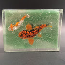 Unusual Vintage Slag Glass Frit Koi Fish Art Glass Paperweight Block