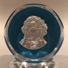 Vintage Baccarat Faceted Art Glass Paperweight Thomas Paine Sulphide on Blue