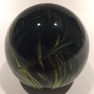 Vintage Blenko Art Glass Paperweight Mottled Yellow & Blue On Black