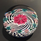 Signed Peter Holmes Selkirk Art Glass Paperweight millefiori floral White Spiral