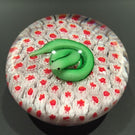 Vintage Chinese Art Glass Paperweight Green Snake Closepacked Millefiori Ground