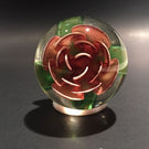 Signed Pete Lewis Vintage Art Glass Paperweight Footed Millville Crimp Rose