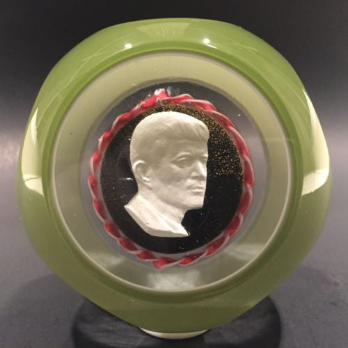 Unusual Murano Art Glass Paperweight JFK Kennedy Sulphide overlay & Torsade