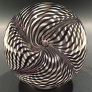 Signed Correia Art Glass Paperweight Black & White Pulled Feather Stripes