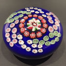 Antique Clichy Art Glass Paperweight Complex Millefiori Garland On Blue Ground