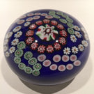 Antique Clichy Art Glass Paperweight Complex Millefiori Garland On Blue Ground