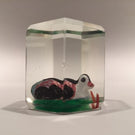 Early Chinese Faceted Art Glass Paperweight Sulphide Painted Duck