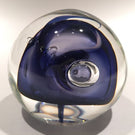 Signed Rollin Karg Art Glass Paperweight Modern Metallic Purple Control Bubbles