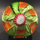 Vintage Murano Art Glass Paperweight Green & Orange Twist Millefiori Crown
