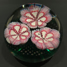 Vintage Murano Art Glass Paperweight Complex Pink Millefiori flowers on Green