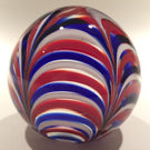 Vintage American MMA Art Glass Paperweight Red White Blue Marbrie