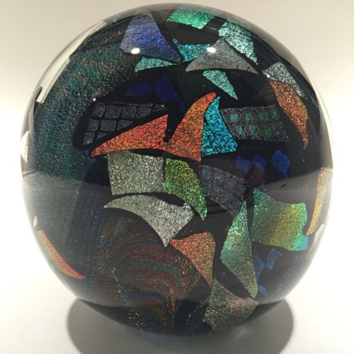 Huge Bruce Freund Art Glass Paperweight Encased Geometric Dichroic Design