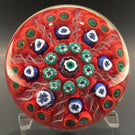 Vintage Strathearn Art Glass Paperweight Doorknob Twists & Millefiori On Red