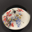 Early Chinese White Ground Art Glass Paperweight Handprint Bird In A Tree