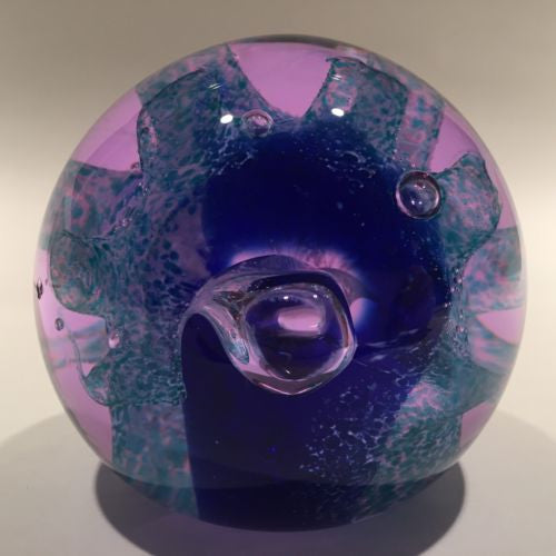 Caithness Modern Art Glass Paperweight Encased Blue form w/ Purple Glass