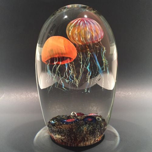 Rare Richard Satava Art Glass Paperweight Two Species Double Jellyfish