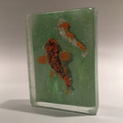 Unusual Vintage Slag Glass Frit Koi Fish Art Glass Paperweight Block